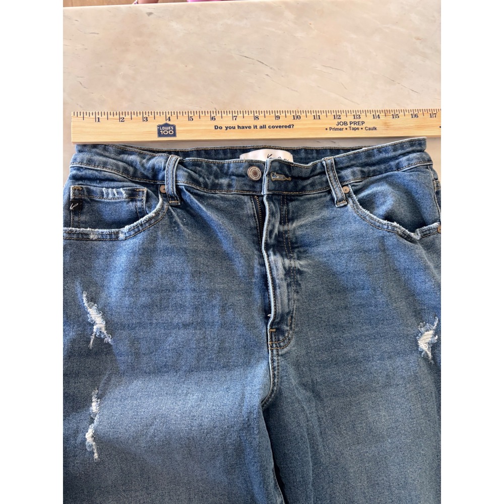 Kancan High Rise Wide Leg Distressed Raw Hem Jeans Blue Medium Wash Denim-Sz 31